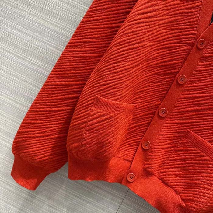 Louis Vuitton Men Wool Cardigan Regular Fit LV Epi XL Knitted Motif Red Certified Merino (1)