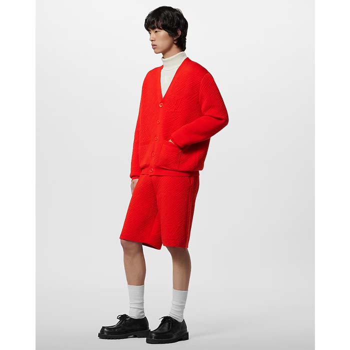 Louis Vuitton Men Wool Cardigan Regular Fit LV Epi XL Knitted Motif Red Certified Merino (11)