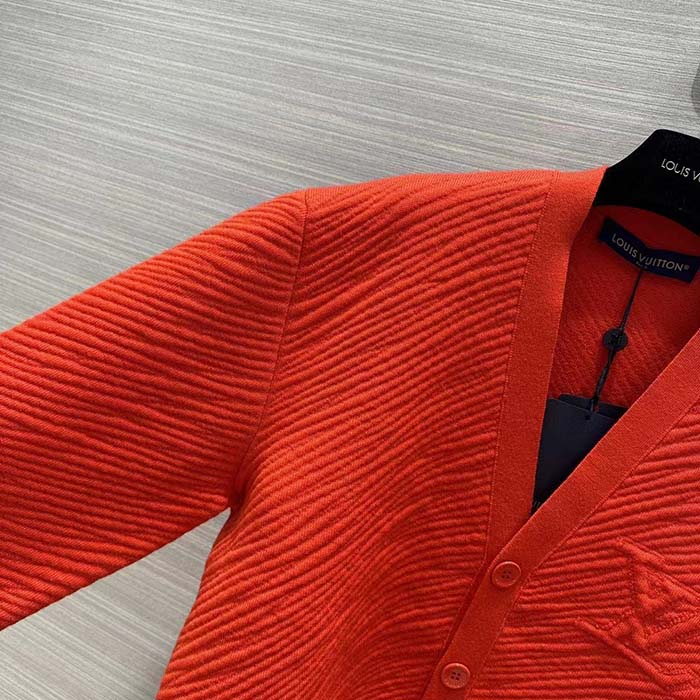 Louis Vuitton Men Wool Cardigan Regular Fit LV Epi XL Knitted Motif Red Certified Merino (12)