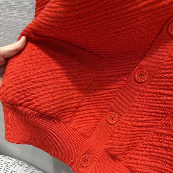 Louis Vuitton Men Wool Cardigan Regular Fit LV Epi XL Knitted Motif Red Certified Merino (2)