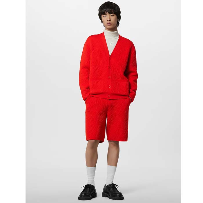Louis Vuitton Men Wool Cardigan Regular Fit LV Epi XL Knitted Motif Red Certified Merino (5)