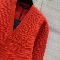 Louis Vuitton Men Wool Cardigan Regular Fit LV Epi XL Knitted Motif Red Certified Merino (9)