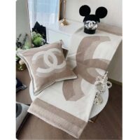 Chanel Unisex CC Cotton Wool Tweed Beige Sandy Multifunction Scarf Blanket
