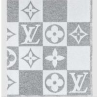 Louis Vuitton Unisex LV Checkmate Blanket Gray Wool Cashmere Jacquard Weave Monogram Flowers M77860