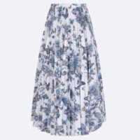 Dior Women CD Mid-Length Pleated Skirt Ecru Cotton Denim Multicolor Toile De Jouy Mexico
