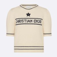 Dior Women Christian Dior Short-Sleeved Sweater Ecru Cashmere Wool Knit