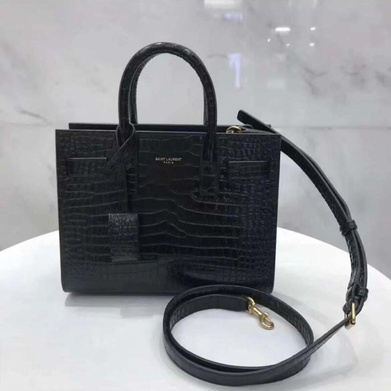 Saint Laurent YSL Women Sac De Jour Small in Matte Embossed Crocodile Leather