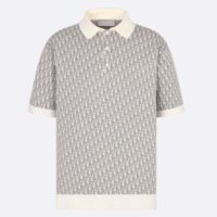 Dior CD Men Oblique Polo Shirt White Blue Brown Cotton Jacquard