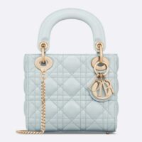 Dior Women CD Mini Lady Dior Bag Placid Blue Cannage Lambskin