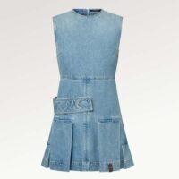Louis Vuitton Women LV Denim Button Tab Pleat Dress Cotton Blue 1AFLXY