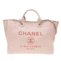 Chanel Women CC Shopping Bag Canvas Leather Mixed Fibers Pink