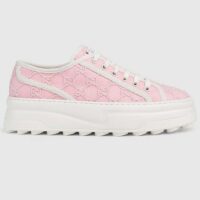 Gucci Unisex Tennis 1977 Sneaker Light Pink Canvas GG Embroideries Mid-Heel