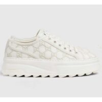 Gucci Unisex Tennis 1977 Sneaker Off White Canvas GG Embroideries Mid-Heel