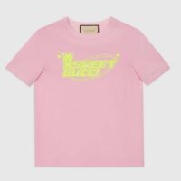 Gucci Women GG Cotton Jersey T-Shirt Sweet Gucci Kitten Crewneck Short Sleeves