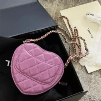 Chanel Women CC Heart Shape Bag Purple Calfskin Leather Gold-Tone Metal