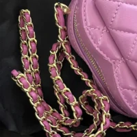 Chanel Women CC Heart Shape Bag Purple Calfskin Leather Gold-Tone Metal