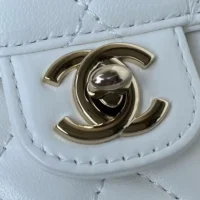 Chanel Women CC Heart Shape Bag White Calfskin Leather Gold-Tone Metal