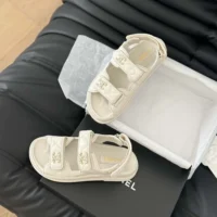 Chanel Women Open Toe Sandal in Calfskin Leather-Beige