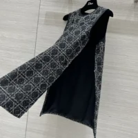 Dior Women Macrocannage Sleeveless Tunic Black and White Cotton Blend Tweed