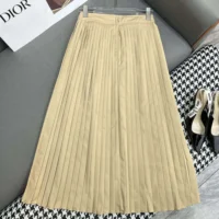 Dior Women Pleated Mid-Length Skirt Beige Cotton Gabardine