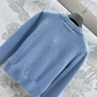 Dior Women Sweater Pale Blue Cashmere and Silk Knit with Black Miss Dior Graffiti Motif