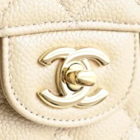 Chanel Women Classic 11.12 Handbag Grained Shiny Calfskin Gold-Tone Metal-Beige