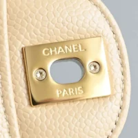 Chanel Women Classic 11.12 Handbag Grained Shiny Calfskin Gold-Tone Metal-Beige