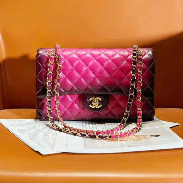 Chanel Women Classic 11.12 Handbag in Lambskin Leather-Purple