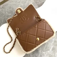 Chanel Women Flap Bag in Shearling Lambskin Leather-Brown