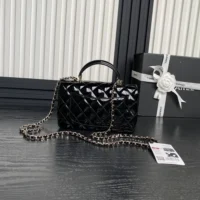 Chanel Women Mini Classic Handbag with Top Handle in Patent Calfskin-Black