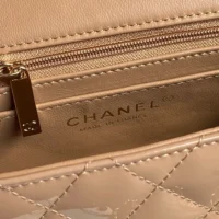 Chanel Women Mini Classic Handbag with Top Handle in Patent Calfskin-Sandy