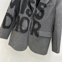 Dior Women Blazer Gray End-on-End Virgin Wool with Black Miss Dior Graffiti Motif