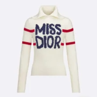 Dior Women DiorAlps Mock Neck Sweater White Virgin Wool and Cashmere Knit