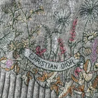 Dior Women Embroidered Sweater Gray Cashmere Knit with Multicolor Dior 4 Saisons Hiver Motif