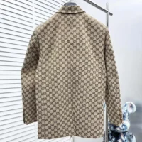 Gucci Men Wool Jacket with GG Shadow-Gray/Beige