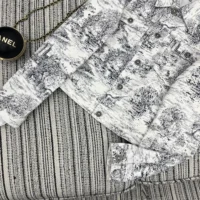 Dior Women Jacket White Cotton Denim with Blue Toile de Jouy Scotland Motif