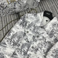 Dior Women Jacket White Cotton Denim with Blue Toile de Jouy Scotland Motif