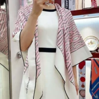 Dior Unisex Miss Dior Allover 90 Square Scarf White and Pale Pink Silk Twill