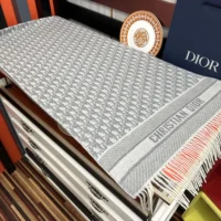 Dior Unisex Oblique Scarf Ecru and Gray Cashmere