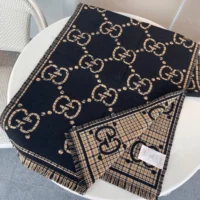 Gucci Unisex Check GG Wool Scarf-Black 6600254G3861066