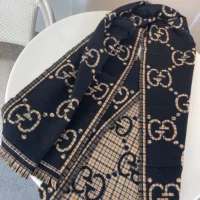 Gucci Unisex Check GG Wool Scarf-Black 6600254G3861066