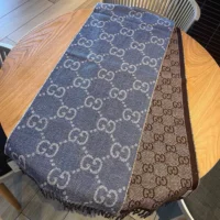 Gucci Unisex GG Jacquard Knit Scarf with Tassels-Navy 6766103G2004165