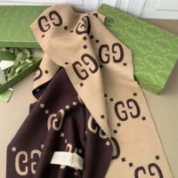 Gucci Unisex GG Jacquard Wool Silk Scarf-Brown 4955924G3502179