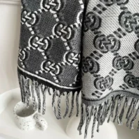 Gucci Unisex Wool Jacquard Scarf with GG Shadow-Grey 7952764G2001362