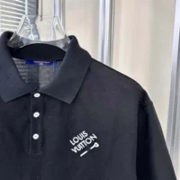 Louis Vuitton Men Embroidered Signature Cotton Polo-Black 1AATR8