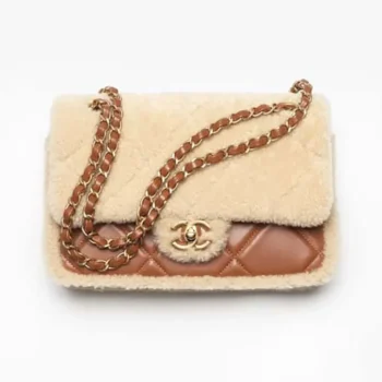 Chanel Women Flap Bag Shearling Lambskin Gold Tone Metal