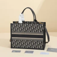 Dior Women Medium Dior Book Tote Blue Dior Oblique Embroidery and Calfskin