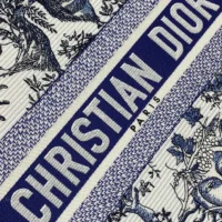 Dior Women Medium Dior Book Tote White and Navy Blue Toile de Jouy Soleil Embroidery