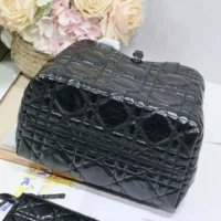 Dior Women Medium Dior Toujours Bag Black Macrocannage Crinkled Calfskin