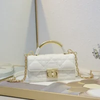 Dior Women Mini Dior Ange Bag Latte Macrocannage Calfskin M4401UNMZ